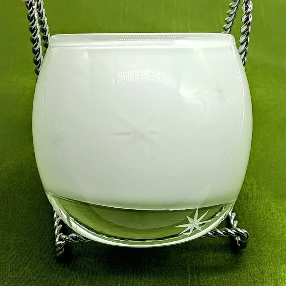 Crate & Barrel White Etched Starburst Glass Candle Holder